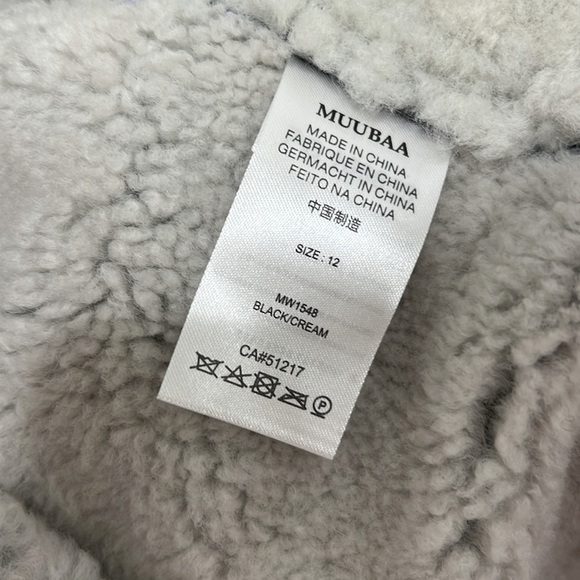 Muubaa London | NWT Black Leather Finish Button Front Shearling Jacket - Sz UK12 - Picture 11 of 12